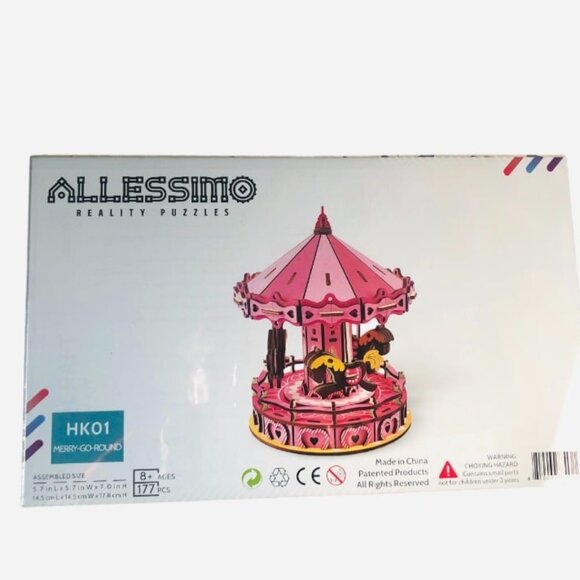 Alessimo Pink Merry Go Round 3D Wood Reality Puzzle Carousel NEW Sealed Ages 8+ - Picture 2 of 3
